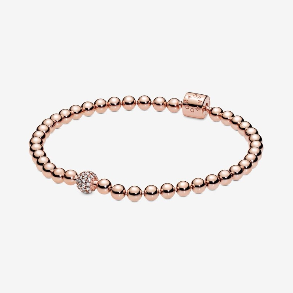 PANDORA brand new Rose Gold plated Beads & Pavé Bracelet